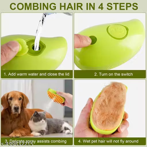 3-in-1 Steam Pet Grooming Brush for Dogs & Cats – Self-Cleaning Deshedding & Massage Comb