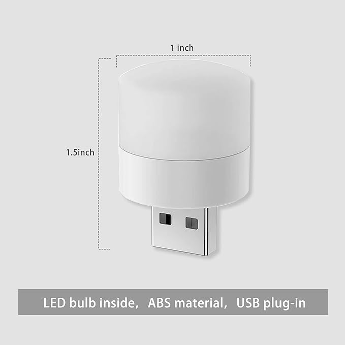 Mini USB LED Night Light 4 Pack Flexible Portable Plug In Lamp for Car, Laptop, Bedroom, Reading | White