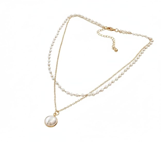 Stylish Dual Chain Pendant With Pearl Necklace