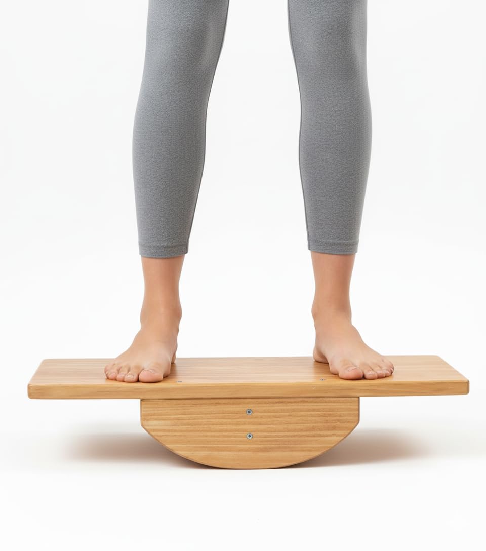 ABTRIX WITH AB Foot Rocker Balance Board 51 cm | Wooden Leg Exerciser for Physical Therapy, Ankle and Calf Stretching, Core Stability and Rehabilitation | Beige