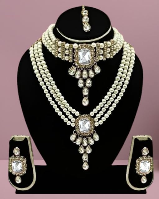 Grand Pearl Necklace Earring Head Piece Combo