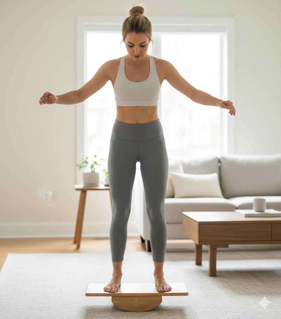 ABTRIX WITH AB Foot Rocker Balance Board 51 cm | Wooden Leg Exerciser for Physical Therapy, Ankle and Calf Stretching, Core Stability and Rehabilitation | Beige