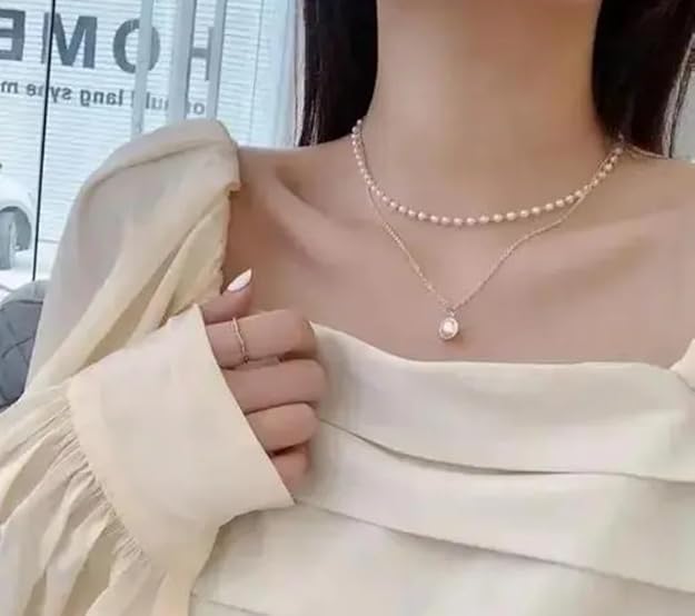 Stylish Dual Chain Pendant With Pearl Necklace