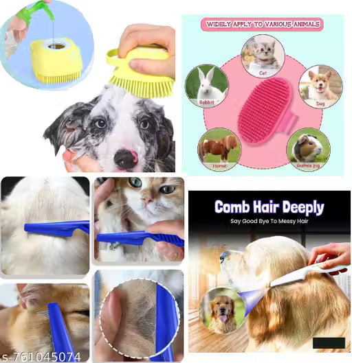 5-in-1 Pet Grooming Kit for Dogs & Cats – Steam Brush, Hair Remover Glove, Flea Comb & Bath Massage Brush