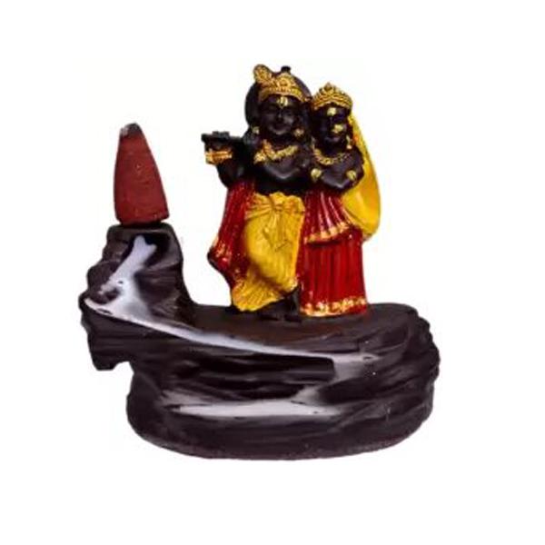 Backflow Incense Burner Set 10 cm | Radha Krishna and Shiva Idol with 20 Smoke Cones for Home and Office Decor