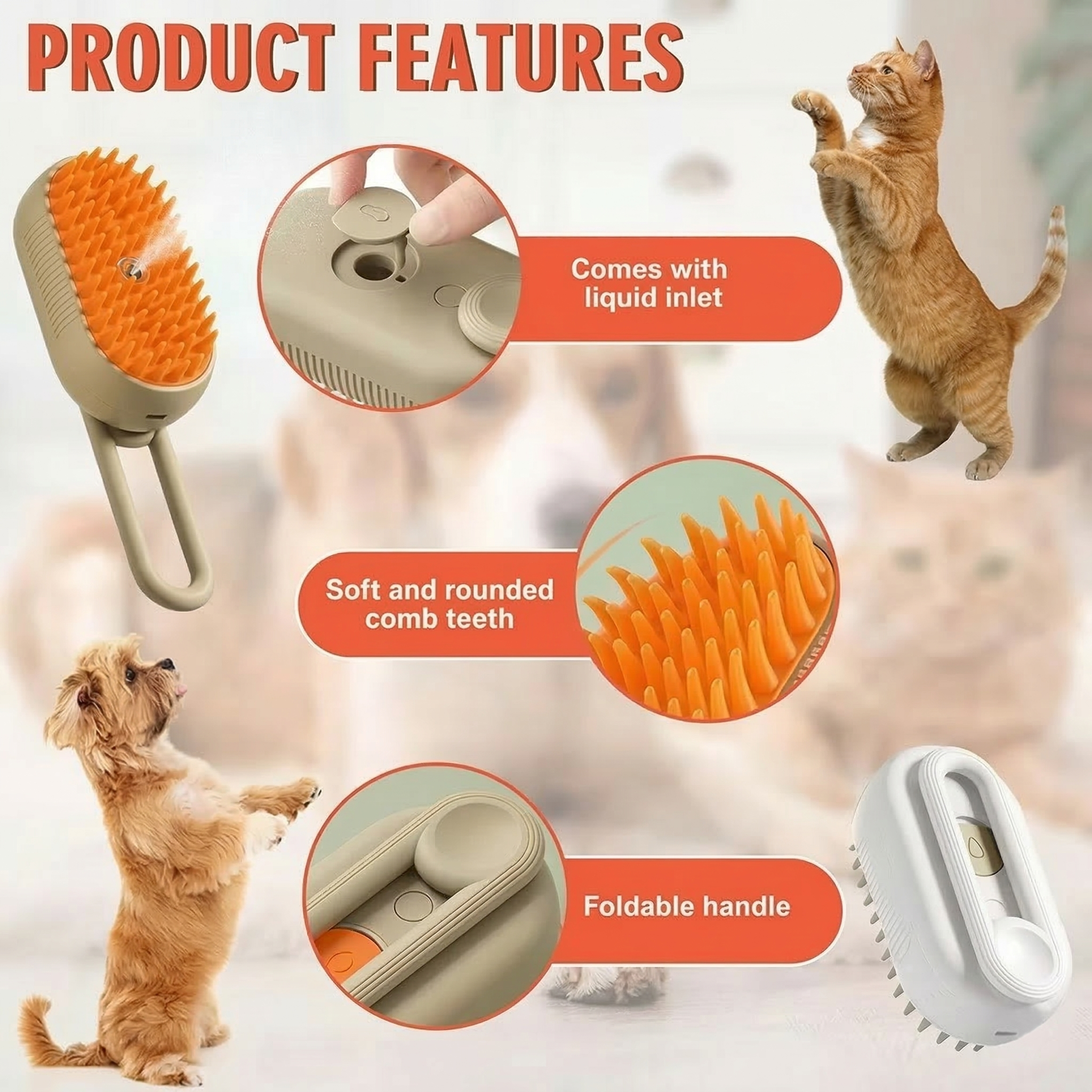 3-in-1 Self Cleaning Dog & Cat Slicker Brush – Steam Grooming, Pet Hair Remover & Massager