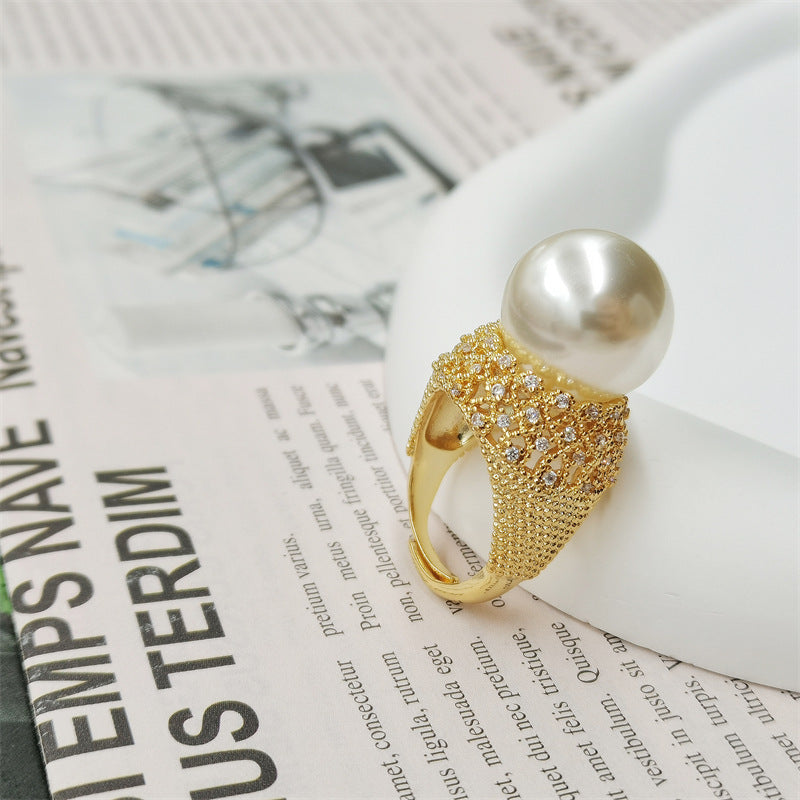 Pave Crown Pearl Ring
