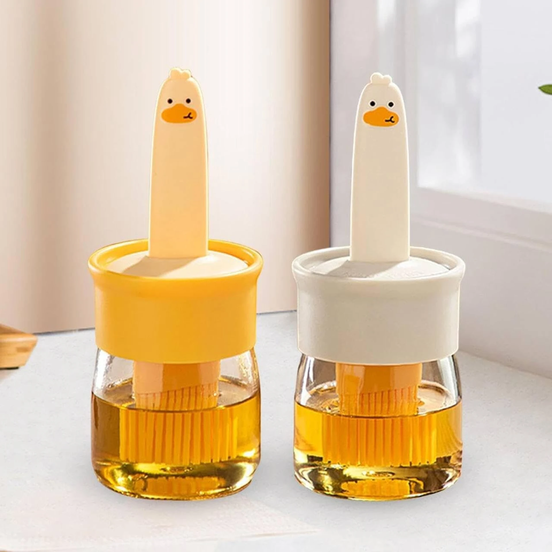 2 in 1 Oil Dispenser Bottle with Silicone Brush (Pack of 2) | Glass Oil & Vinegar Dispenser for Cooking, BBQ, Air Fryer