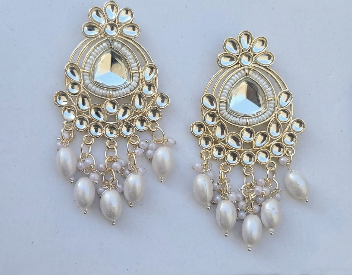 Gold Plated Pearl And Kundan Chandelier Earrings