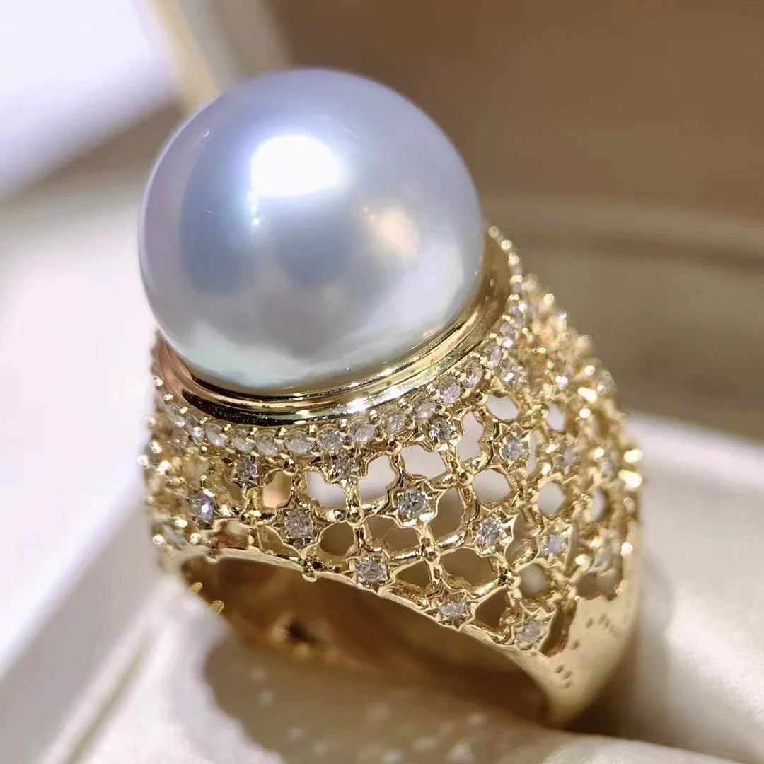 Pave Crown Pearl Ring