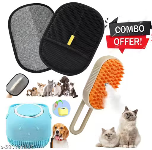 Pack of 3 Steam Pet Grooming Brush for Dogs & Cats – Self-Cleaning Spray Deshedding & Massage Comb